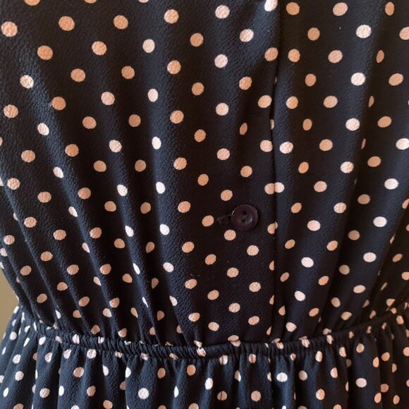 MONTEAU - Polka Dot Button Up Dress Navy Blue short sleeves - medium - Picture 3 of 11